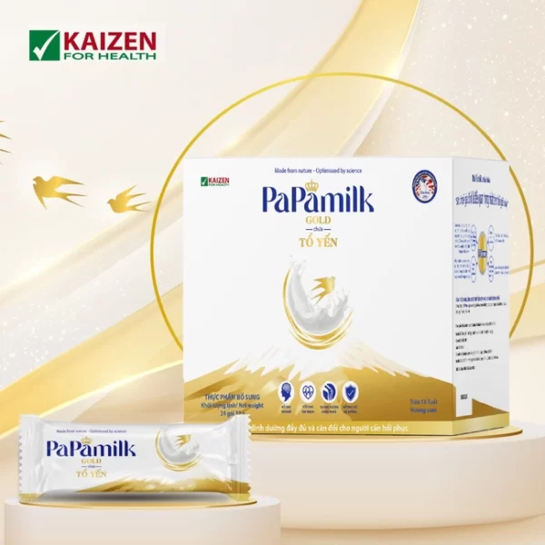 Sữa dinh dưỡng PaPamilk Gold chứa Tổ Yến + sữa non (3 in 1) - sữa hỗ trợ loãng xương và giúp hồi phục – Hộp 24 gói x 32gr - Droppiishops